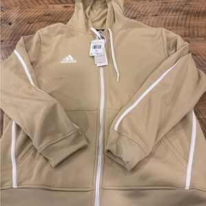 adidas Tan and White Full-Zip Hoodie